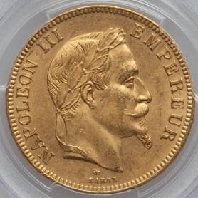 1866年フランス ナポレオン3世 100フラン金貨 MS61の買取価格｜金貨